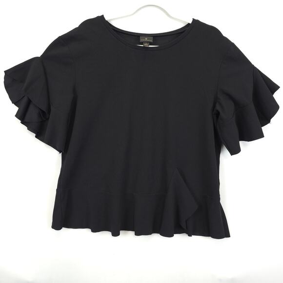 Worthington Shirt Womens Large Black Ruffle Sleeve Hem Stretch Pullover Top - Picture 1 of 10